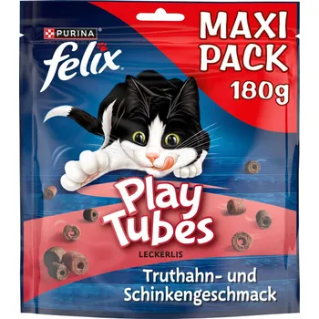 Pamlsek pro kočku FELIX Play Tubes krůtí maso a šunka, pamlsky pro kočky 5 x 180 g