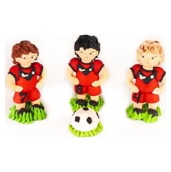 Jedlá dekorace na dort Cukrová figurka fotbalisté červení 3ks a kopačák - K Decor