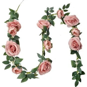 umělá květina Girlanda s růžovými růžemi - 150 cm