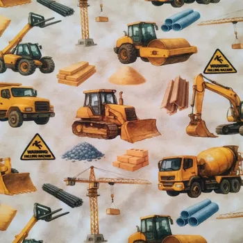 Bavlněný úplet – bagry a náklaďáky