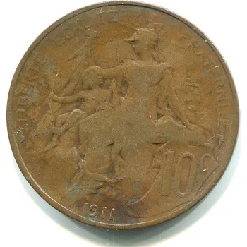 Sběratelství FRANCIE. 10 centimes 1911.