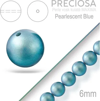 Šperk Preciosa Perle voskovaná kulatá MAXIMA barva Pearlescent Blue velikost 6mm. Balení návlek 21Ks.
