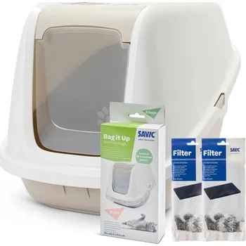Toaleta pro kočku Savic toaleta pro kočky Nestor Giant - startovací sada: toaleta bílá / mokka + 2ks náhradních filtrů + 6ks sáčků Bag It Up