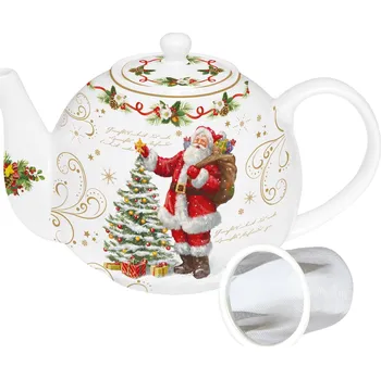Konvice na čaj MAGIC CHRISTMAS WHITE 1litrová porcelánová konvice na čaj s louhováním