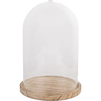 Dóza na potraviny Skleněný poklop se srdíčkem na dřevěném podnosu / svatební dekorace – 17x27 cm