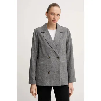 Dámské sako Blazer s příměsí vlny Pepe Jeans šedá barva, dvouřadový, PL4024351 90X, vel. S