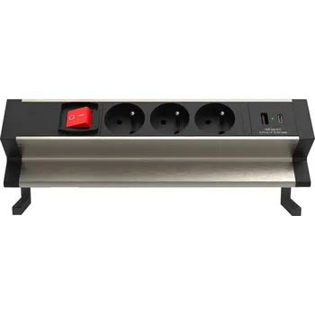 Elektrická zásuvka Stolní zásuvková lišta IN 553047, 3 zásuvky, USB A+C, vypínač