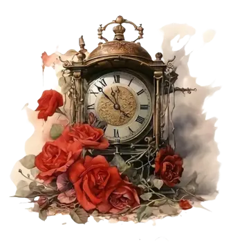 Nášivka Nažehlovací obrázek - hodiny a růže II (22,0 x 21,4 cm)
