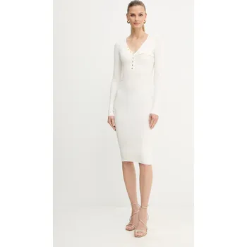 Dámské šaty Šaty s příměsí hedvábí Elisabetta Franchi béžová barva, mini, AM10B56E2 01X, vel. 40