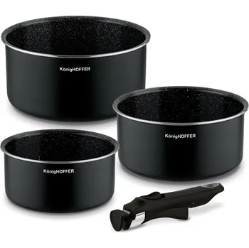 Sada nádobí Sada hrnců s odnímatelnou rukojetí Konighoffer Spinel Black 4 díly bez indukce