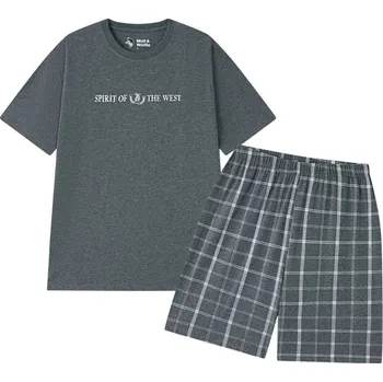 Pánské pyžamo MAREON-WEAR s.r.o. Letní pánské pyžamo Wolf & Wolfie S2575C šedý melír M-XXXL