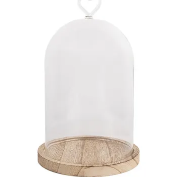 Dóza na potraviny Skleněný poklop se srdíčkem na dřevěném podnosu / svatební dekorace – 14x22 cm