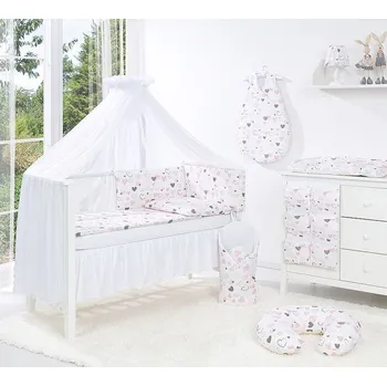 Příslušenství pro dětskou postel a kolébku 4-dílná sada do postýlky bavlna Srdíčka 60/100x135 cm