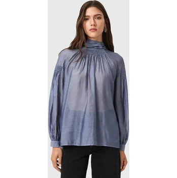 Dámské oblečení Halenka s příměsí hedvábí AllSaints PEARLA W027PD fialová 04X, vel. 34