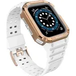 Protect Strap Band opaska z etui do Apple Watch 7 / 6 / 5 / 4 / 3 / 2 / SE (41 / 40 / 38mm) obudowa pancerny pokrowiec na zegarek biały / różowe złoto