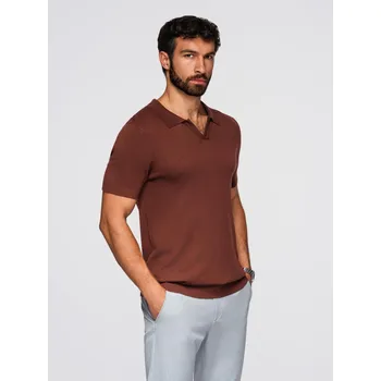 Pánská polokošile bez knoflíků s klasickou vazbou - tmavě hnědá V4 OM-POSS-0159 - XL