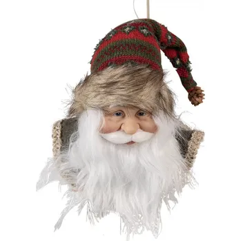Vánoční ozdoba Červeno-hnědá vánoční závěsná ozdoba Santa Claus s kožešinovou čepicí – 10x9x28 cm
