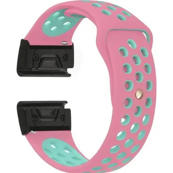 Ostatní příslušenství k chytrým hodinkám eses Silikonový dírkovaný řemínek pro Garmin - Růžovo zelený, QuickFit 20 mm