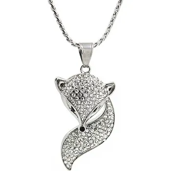 Přívěsek Přívěsek Liška z nerezové oceli s krystaly a s řetízkem - Nerez SL