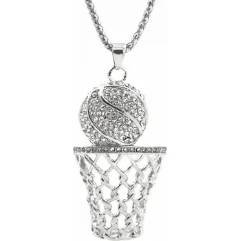 Přívěsek Přívěsek Koš s míčem z nerezové oceli s krystaly a s řetízkem - Nerez SL