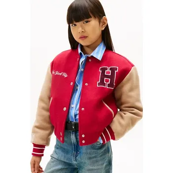 Dětská bomber bunda s příměsí vlny Tommy Hilfiger KG0KG08859.9BYA červená 33X, vel. 176