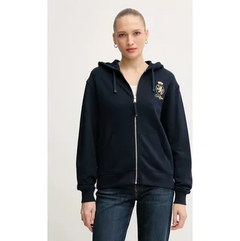 Dámská mikina Bavlněná mikina Tommy Hilfiger dámská, tmavomodrá barva, s kapucí, s aplikací, WW0WW46126 59X, vel. M