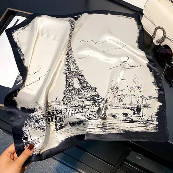 Šátek HEDVÁBNÝ SVĚT Eiffelova věž Bílá