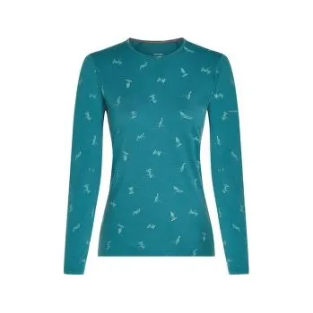 Dámské tričko Icebreaker Merino 200 Oasis LS Crewe Ski Day Women TOPAZ/HYDRO/AOP modrá M