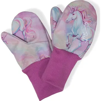 Módní doplněk ESITO | Palcové rukavice softshell Jednorožec - růžová / 2 - 3 roky