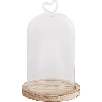 Dóza na potraviny Skleněný poklop se srdíčkem na dřevěném podnosu / svatební dekorace – 12x18 cm