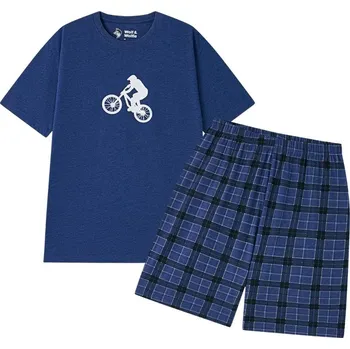 Pánské pyžamo Letní pánské pyžamo Wolf & Wolfie S2575D vel. XL,XXL,XXXL modré