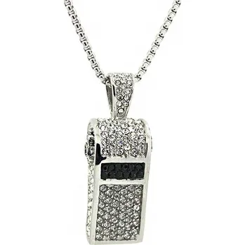 Přívěsek Přívěsek píšťalka z nerezové oceli s krystaly a s řetízkem - Nerez SL