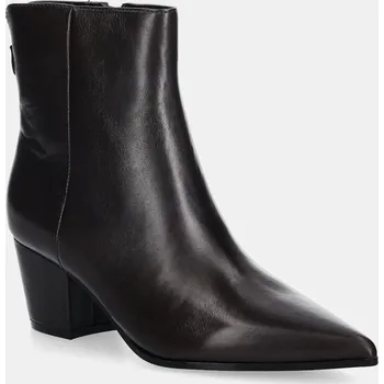 Dámské kozačky Kožené kotníkové boty Guess HALISA dámské, hnědá barva, na podpatku, FLFHAL LEA10 FLFHAL.LEA10.BROWN 89X, EUR 38