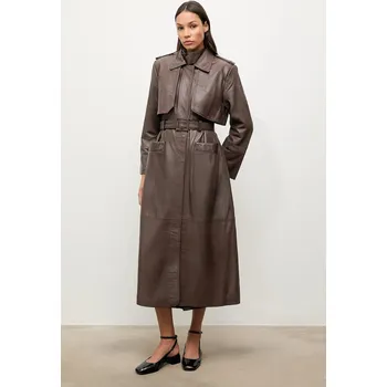 Dámský kabát Kožený trenčkot Answear.LAB WA25-KUD031 hnědá 89X, vel. S/M