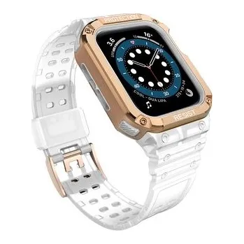 Protect Strap Band opaska z etui do Apple Watch 7 / 6 / 5 / 4 / 3 / 2 / SE (45 / 44 / 42mm) obudowa pancerny pokrowiec na zegarek biały / różowe złoto