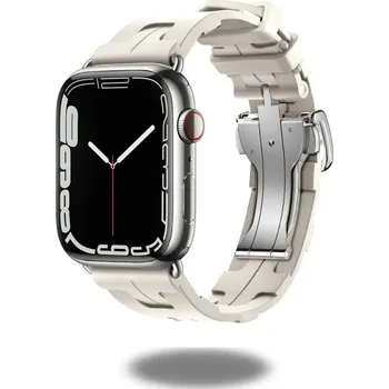 Příslušenství k chytrým hodinkám Silikonový barevný řemínek s motýlkovou kovovou sponou pro Apple Watch 38/40/41/42mm Barva: Krémová, Typ: 6