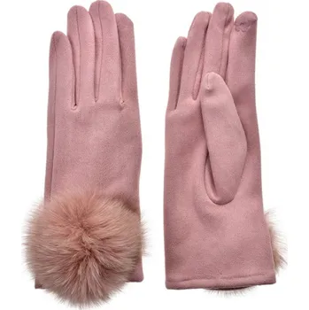 Rukavice Růžové dámské zimní rukavice s velkou bambulkou Paige – 9x24 cm