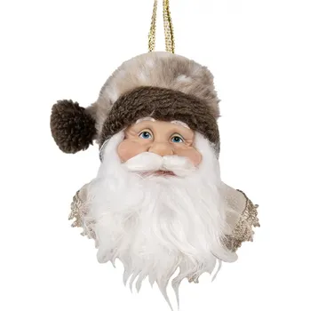 Vánoční ozdoba Béžovo-hnědá vánoční závěsná ozdoba Santa Claus s kožešinovou čepicí – 10x9x28 cm