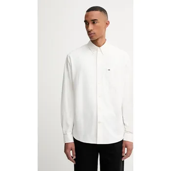 Pánská košile Bavlněná košile Tommy Jeans pánská, bílá barva, relaxed, s límečkem button-down, DM0DM21926 00X, vel. M