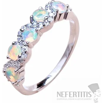 Prsten Prsten stříbrný s etiopskými opály a zirkony Ag 925 020711 ETOP 54 mm (US 7), 2,1 g