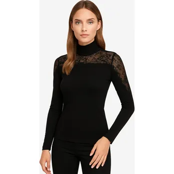 Dámské tričko Jadea - Luxusní bavlněný rolák s dlouhým rukávem s krajkou 4465 - M/černá