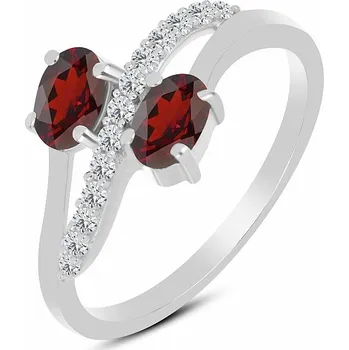 Prsten Prsten stříbrný s broušeným granátem a zirkony Ag 925 026069 GT 59 mm (US 9), 2,9 g