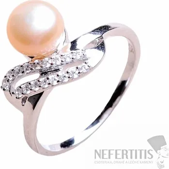 Prsten Prsten stříbrný s růžovou perlou a zirkony Ag 925 017135 PP 59 mm (US 9), 3,0 g