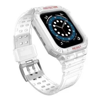 Protect Strap Band opaska z etui do Apple Watch 7 / 6 / 5 / 4 / 3 / 2 / SE (45 / 44 / 42mm) obudowa pancerny pokrowiec na zegarek przezroczysty