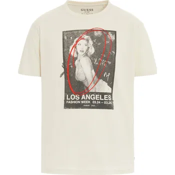 Pánské Tričko s krátkým rukávem GUESS SS BSC LA FASHION WEEK TEE M3YI70KBDL0-F0F8 – Béžová S