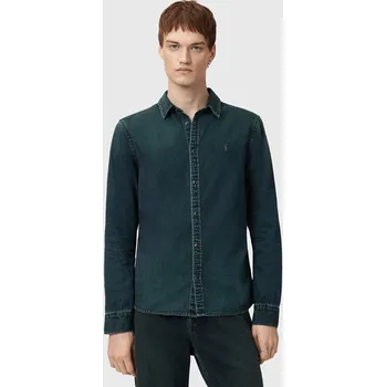 Pánská košile Džínová košile AllSaints GLEASON LS SHIRT pánská, šedá barva, regular, s klasickým límcem, M165SB 59J, vel. XL