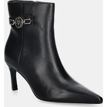 Dámské kozačky Kožené kotníkové boty Guess PAISLIE dámské, černá barva, na podpatku, FLFPAI LEA10 FLFPAI.LEA10.BLACK 99X, EUR 38