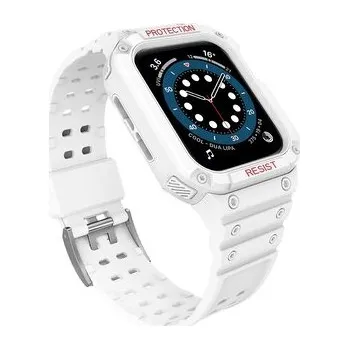 Protect Strap Band opaska z etui do Apple Watch 7 / 6 / 5 / 4 / 3 / 2 / SE (45 / 44 / 42mm) obudowa pancerny pokrowiec na zegarek biały