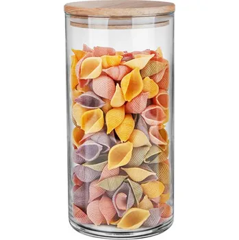Dóza na potraviny Kuchyňská skleněná dóza s dřevěným víkem Trend Glass 880 ml