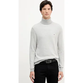 Pánský svetr Svetr z vlněné směsi Tommy Hilfiger pánský, šedá barva, s golfem, MW0MW40446 09X, vel. XL